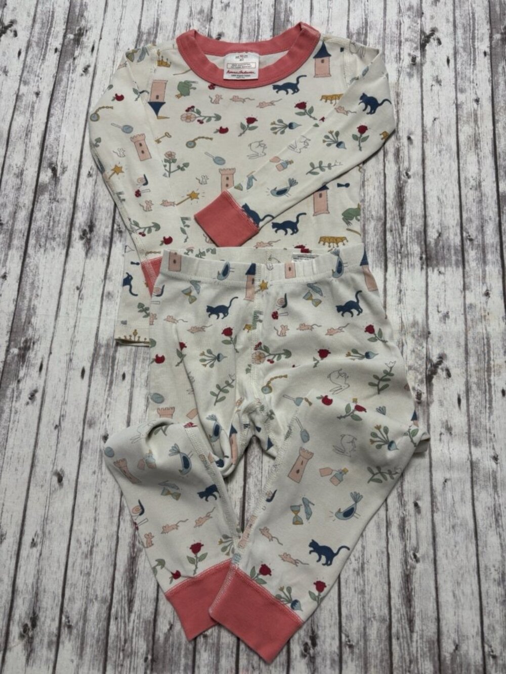 Hanna Andersson Girl's Pajama Pants Castle Frog Crown Print 3T Snug Fit
